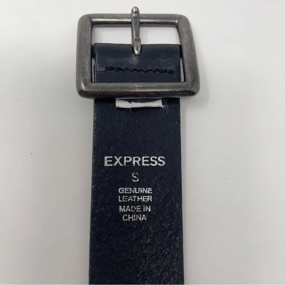 Express Black Cutout Leather Belt | Western Boho Laser Cut |‎ Silver Buckle